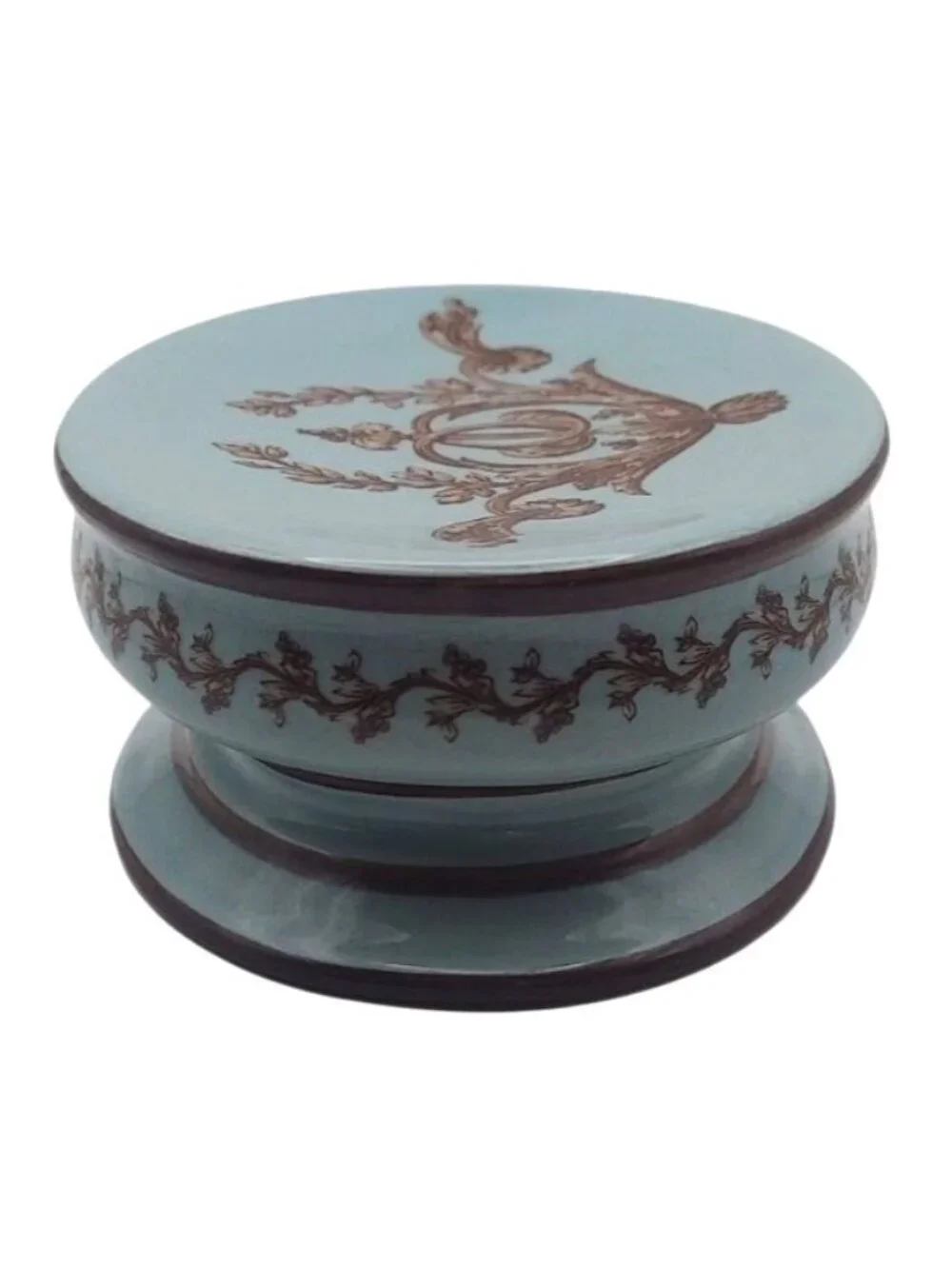 India Ink Bordeaux Hand Painted Ceramic Soap Dish Blue Mist & Chocolate Brown